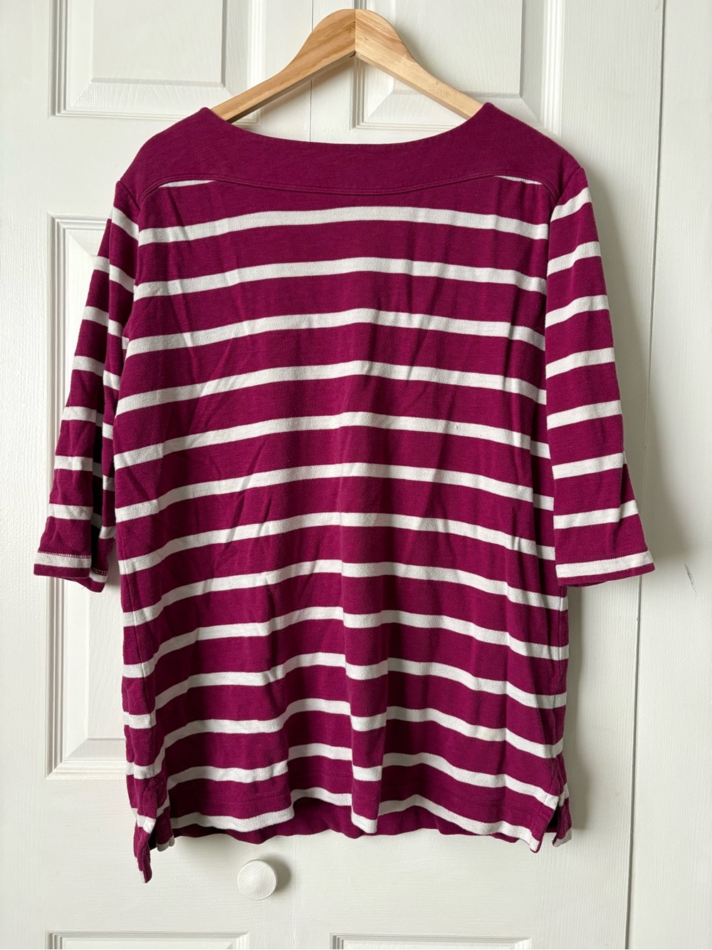 Lands' End Berry and White Striped Boatneck Tee